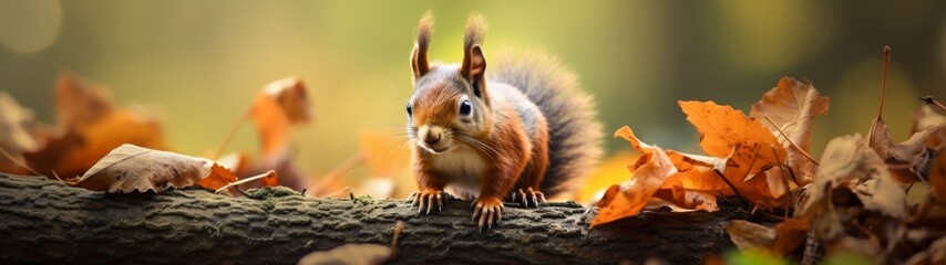 Fototapeta premium Curious Squirrel in Autumn Leaves