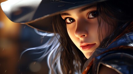 Mysterious woman in dark hat looking away