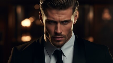 serious businessman in suit with intense expression