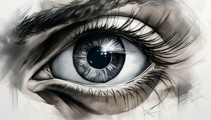 Fototapeta premium Digital watercolor painting and pencil drawing of the human eye.