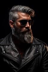 Obraz premium Stylish bearded man in leather jacket