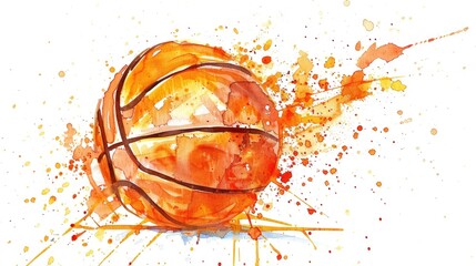 A basketball is shown in a splash of orange paint