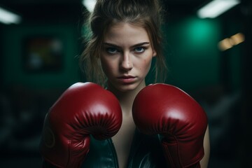 Determined female boxer with intense expression