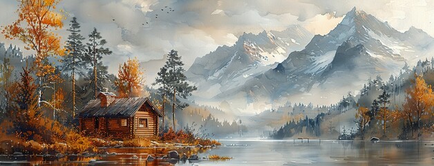 Fototapeta premium Alpine Ambiance: Rustic Cabin Haven