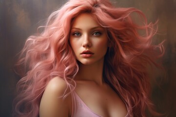 Fototapeta premium Captivating portrait of a woman with vibrant pink hair