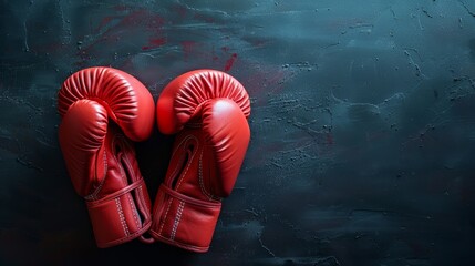 A close up of a pair of red boxing gloves against a dark background, suggesting sports training, Ai Generated - Powered by Adobe