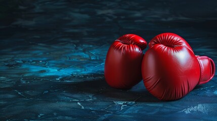 A close up of a pair of red boxing gloves against a dark background, suggesting sports training, Ai Generated
