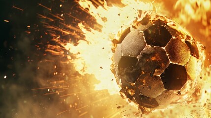 A super high velocity soccer ball with fire bursting from it, showcasing speed and intensity, Ai Generated