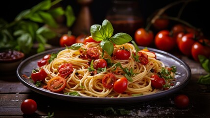 Delicious pasta dish with fresh tomatoes and basil