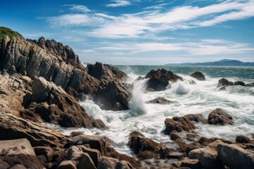 Obraz premium Dramatic rocky coastline with crashing waves