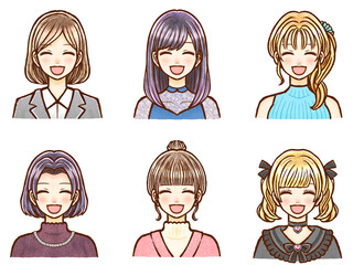 様々な髪型のお洒落な大人女性のイラスト素材セット5