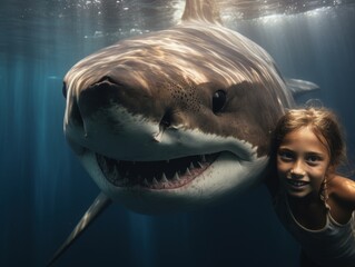 Underwater encounter with a large shark