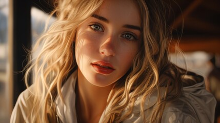 Fototapeta premium Captivating blonde woman with intense gaze