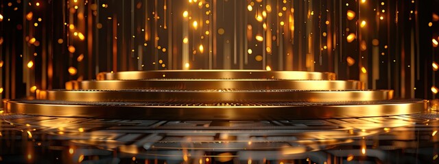 A bright creative golden podium with a glowing background. The place for the award.