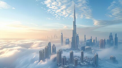 cities with world's tallest skyscrapers against a blue sky with white clouds