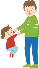 お父さんと手をつないでジャンプをする女の子