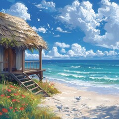Beach Hut Background Illustration