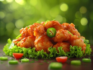 fried chicken with vegetables