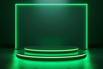 The green neon podium illuminated by fluorescent tubes set a futuristic tone for the product presentation
