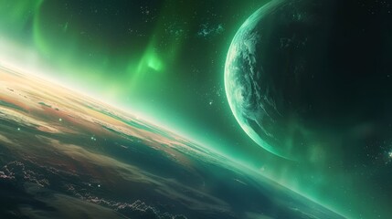 Obraz premium A celestial dance of auroras over an alien world