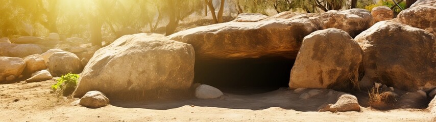 Scenic rocky landscape with cave entrance