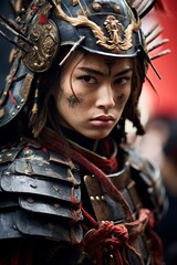 Fierce warrior in ornate samurai armor