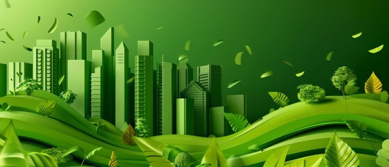 Visualize a green eco city where life is sustainable and architecture merges with nature