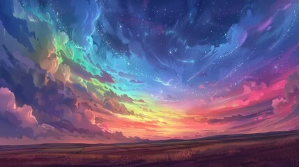 Aurora s dance over twilight fields