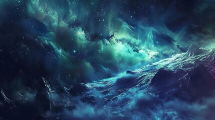 Fototapeta premium Majestic mountains beneath a cosmic starry sky
