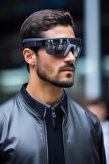 Obraz premium man wearing futuristic augmented reality glasses