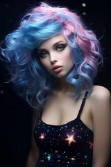 Naklejka premium Vibrant multicolored hair and makeup