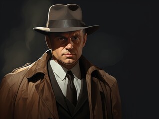 Mysterious detective in trenchcoat and hat