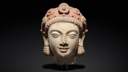 Ornate stone sculpture head with intricate crown