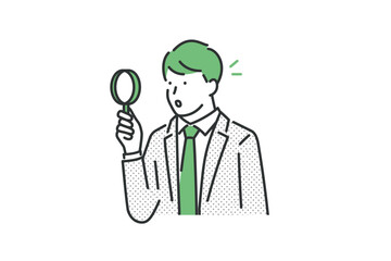 虫眼鏡で観察するスーツを着た男性