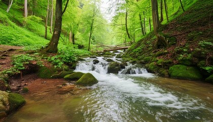 Mountain river. Tranquil scenery in the middle of green forest