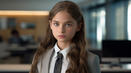 serious young woman in business attire