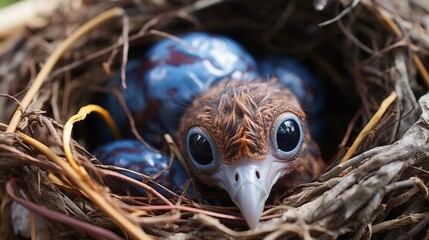 Close-up of a baby bird in a nest