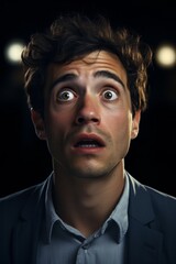 Obraz premium Surprised man with wide eyes and messy hair