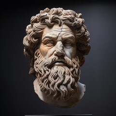 Detailed sculpture of a bearded man with curly hair