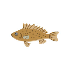 Vector drawing fish, Eurasian ruffe isolated at white background, hand drawn vector illustration