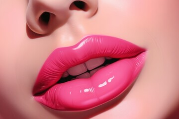 Obraz premium Vibrant pink lips close-up