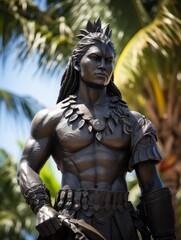 Fototapeta premium Muscular warrior statue in tropical setting