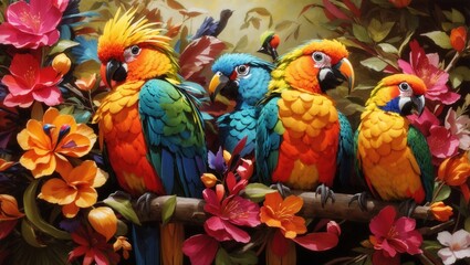 two parrots on a branch