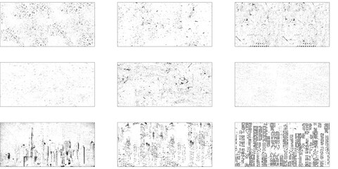 Collection of 9 grunge wall. Vector set of grunge overlay textures.