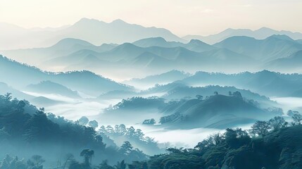 mountain majesty at dusk in the fog