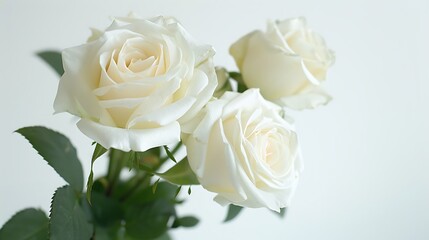 white roses against a pristine white background, their purity and simplicity captured in stunning detail.