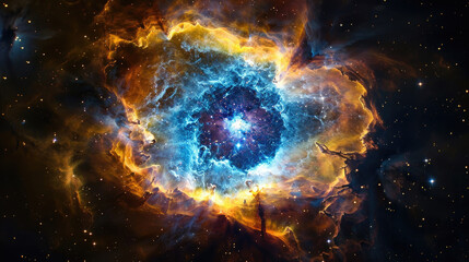 A giant nebula in space with swirling gas and dust forming a circular portal shape