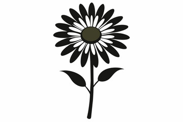 Daisy black and white flower silhouette on white background, Vector illustration, bird, icon, svg, characters, Holiday t shirt, Hand drawn trendy Vector illustration, Rose flower