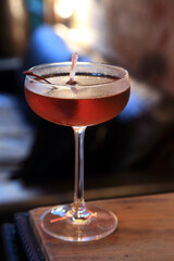 Manhattan, classic drink with whiskey, sweet vermouth, dry vermouth, angostura and ice