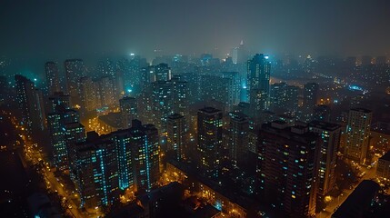 stunning night aerials of urban cities featuring towering buildings against a dark sky